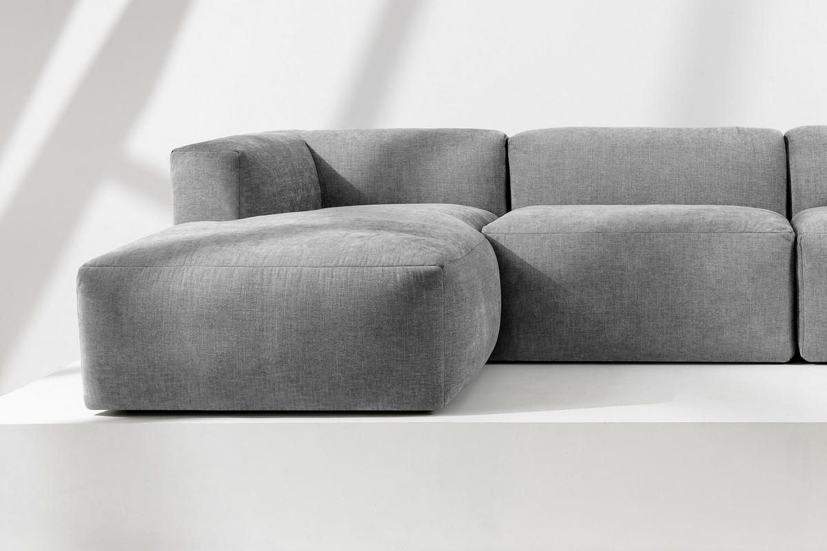PANORAMA-ECKSOFA BUFFO 7/8 Sitzer mit extrem weicher Sitzfläche, Gewebestoff, hell aschfahl - Hellgrau/Grau, Textil (424/73/180cm) - KONSIMO®