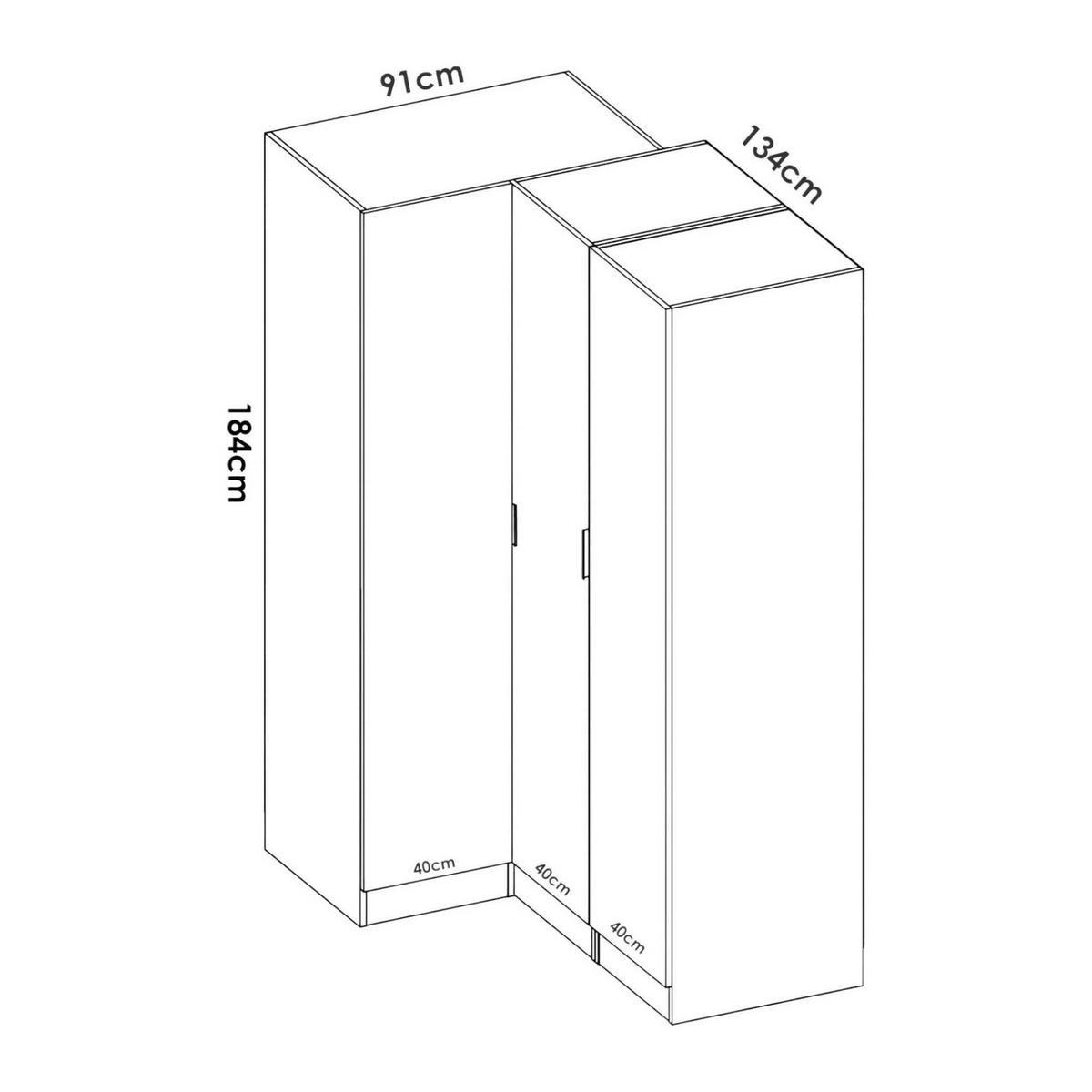 ECKKLEIDERSCHRANK Holz-Effekt Weiß 90.5x133h184 - Weiß, Holzwerkstoff (133/184/90.5cm) - DMORA