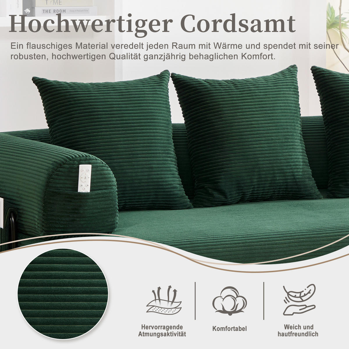 SCHLAFSOFA, Modulares Tagesbett mit Metallgestell, Klappbares Bodensofa Cordstoff, Grün - Grün, Textil (94/67/200cm) - LVHOM