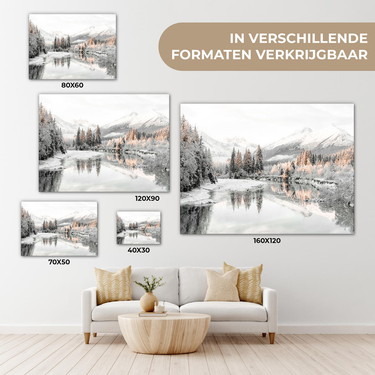 LEINWANDBILD Natur - Winter - Bäume - Berge - Schnee 40x30 cm - Weiß Hochglanz, Textil (40/30cm) - MuchoWow