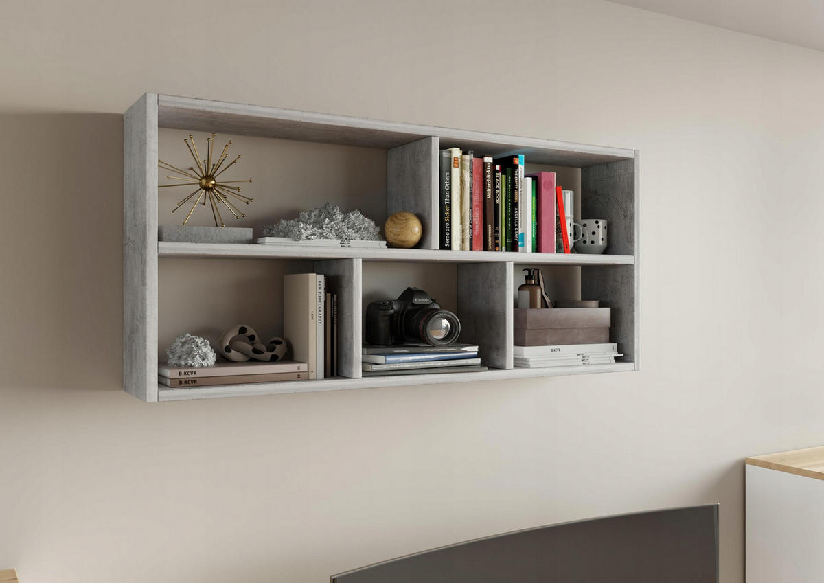 HÄNGEREGAL TEO Beton 113,6/25/50 cm - Grau, Holzwerkstoff (113.6/50/25cm) - Matkam Möbel