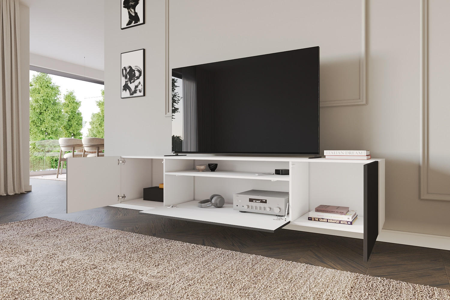 LOWBOARD ELIO-W 200x40x41 cm - Weiß / Schwarz - Weiß, Holzwerkstoff (200/40/41cm) - ALTDECOR