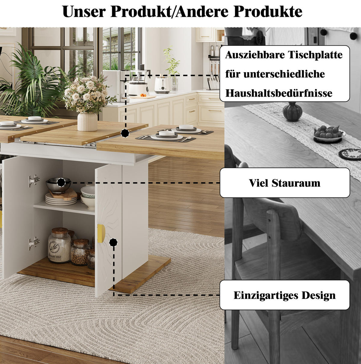 ESSTISCH aus MDF 110(140)x70x76 cm Weiß mit Ausziehfunktion und 2 Ablageböden - Weiß, Holzwerkstoff (110/70/76.5cm) - Modfu