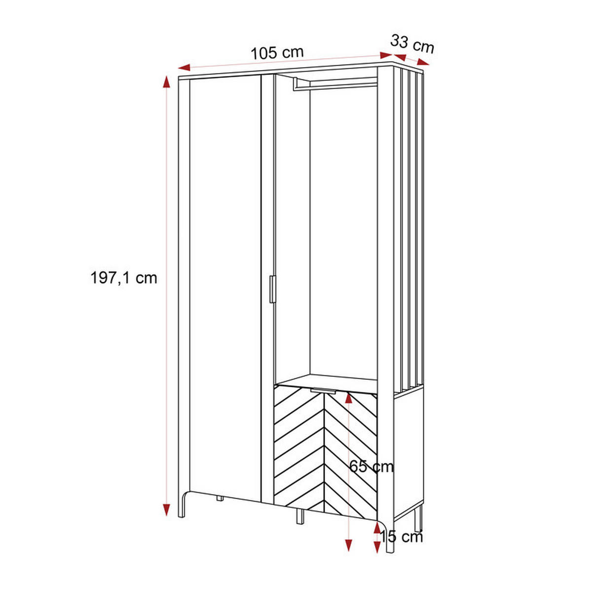 GARDEROBENSCHRANK LORIEN in 105/33/197 cm, Schwarz - Schwarz, Holzwerkstoff/Metall (105/197.1/33cm) - Idohome