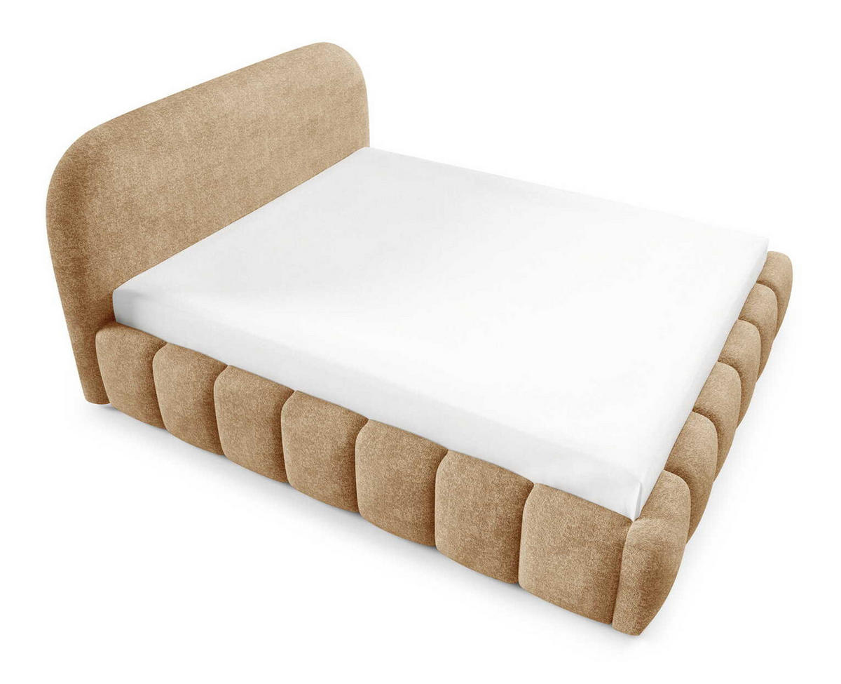 POLSTERBETT 140x200 Noemi, runde Kopfteil, Bettkasten, Samtstoff, Beige - Beige, Holz/Textil (140/200cm) - Emporius