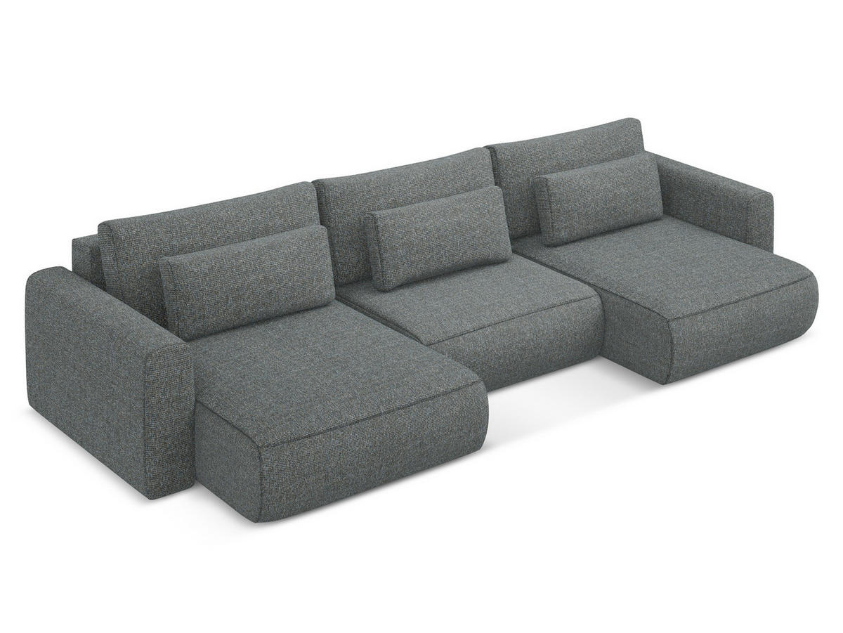 WOHNLANDSCHAFT Strukturstoff Stoff Grau - Dunkelgrau/Schwarz, Kunststoff/Textil (340/82/149cm) - Makamii