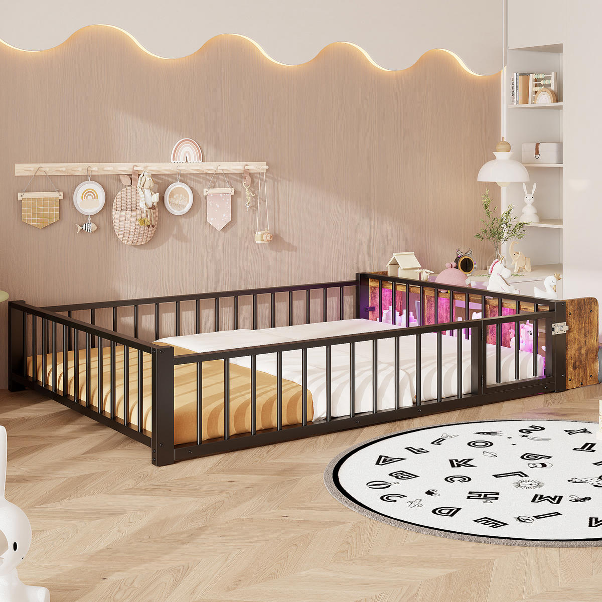 METALLBETT 140x200 cm LED schwarz - Schwarz, Holzwerkstoff (140/200cm) - LEBENLANG