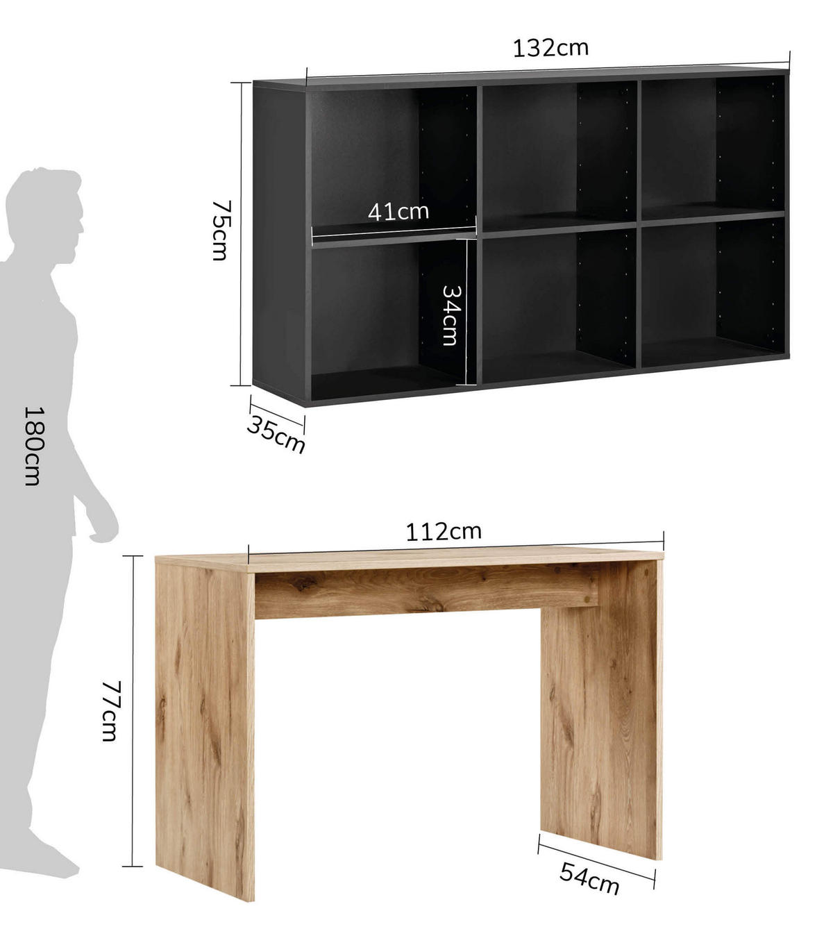 SCHREIBTISCH Der Produktive - Eichefarben/Schwarz, Holzwerkstoff (54/112/77cm) - Mokebo