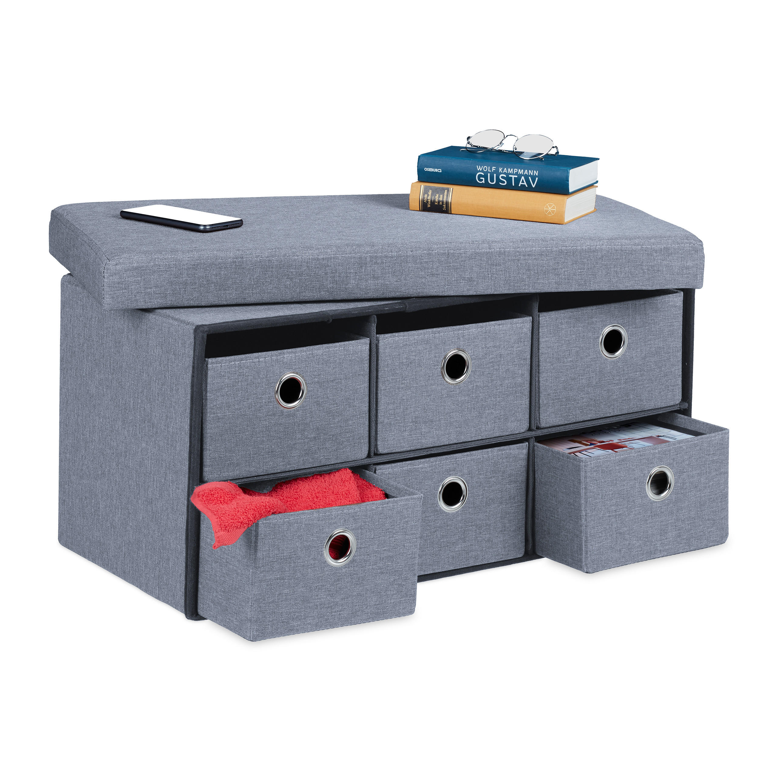 SITZBANK - Grau, Holzwerkstoff/Textil (76/39/38cm) - Relaxdays
