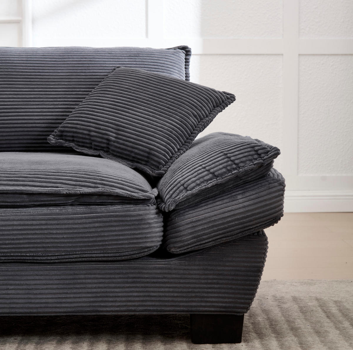 2-SITZER 224/81/81 cm dunkelgrau aus Samt mit ultratiefem Sitz - Dunkelgrau, Textil (81/81/224cm) - OKMYHOME