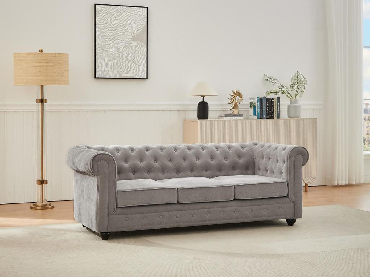 3-SITZER-SOFA - Stoff - Grau - CHESTERFIELD - Grau, Textil (88/72/205cm) - Vente-Unique