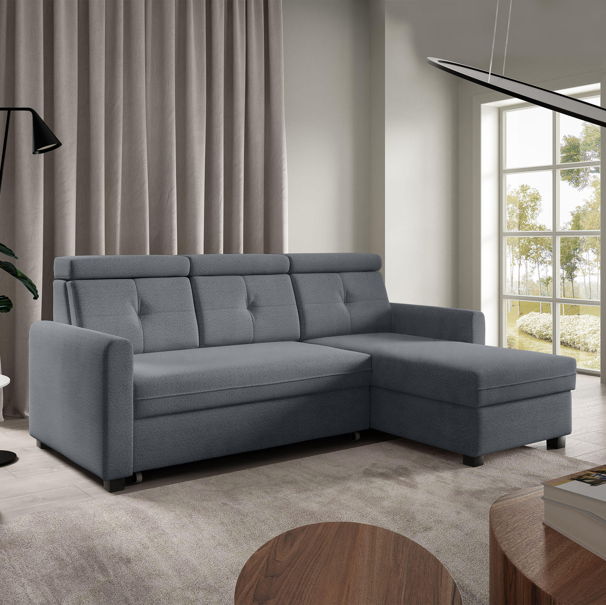 ECKSCHLAFSOFA Milano, Grau, rechts - Schwarz/Grau, Textil (217/166cm) - Beautysofa
