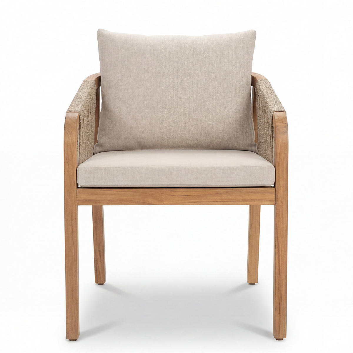 GARTENSTUHL - 2er-Set - Akazie massiv / Webstoff - Beige, Holz/Textil (58/77/62cm) - home24