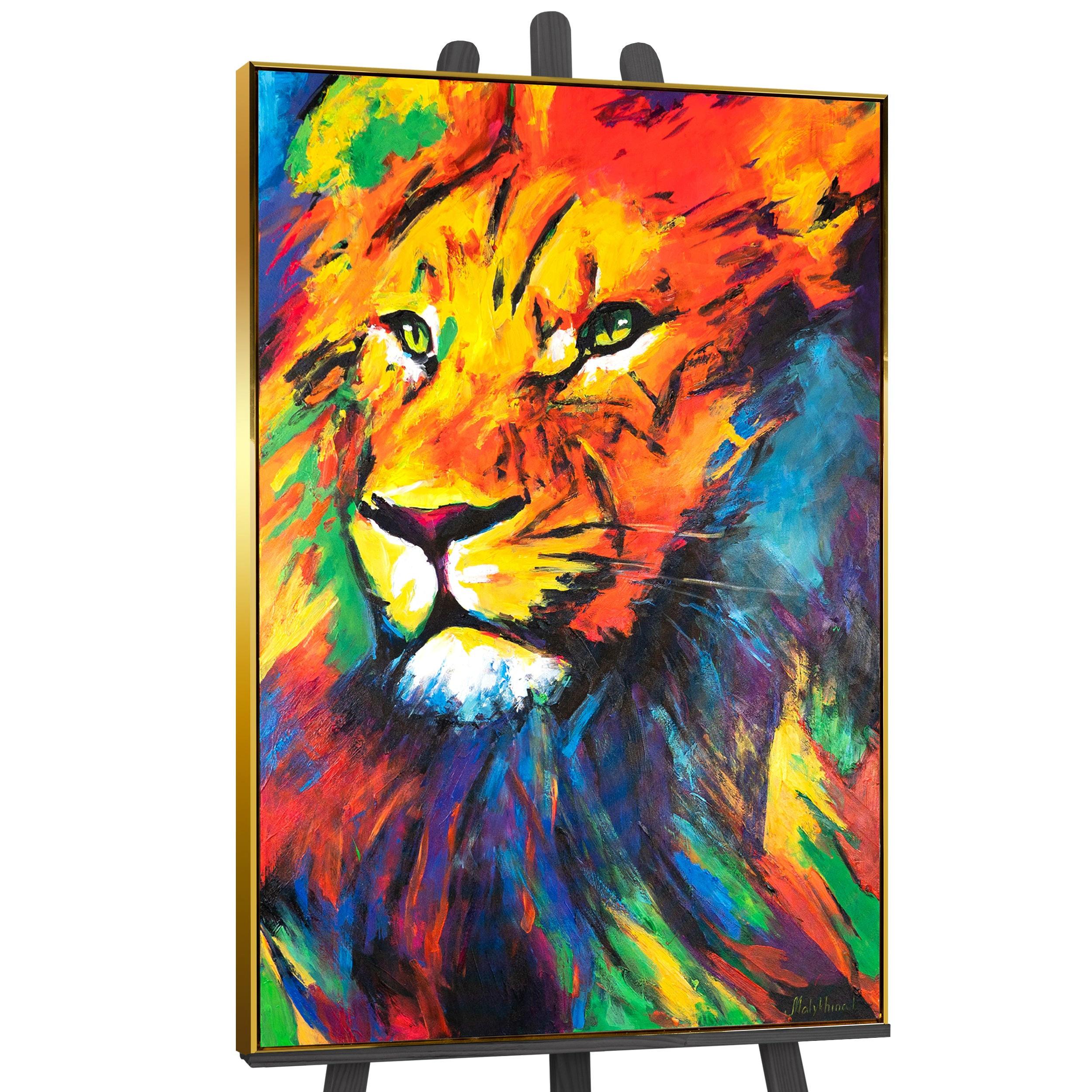 GEMÄLDE Löwenstärke Schattenfugenrahmen Gold 120x80 cm - Goldfarben, Holz (120/80cm) - YS-art gallery