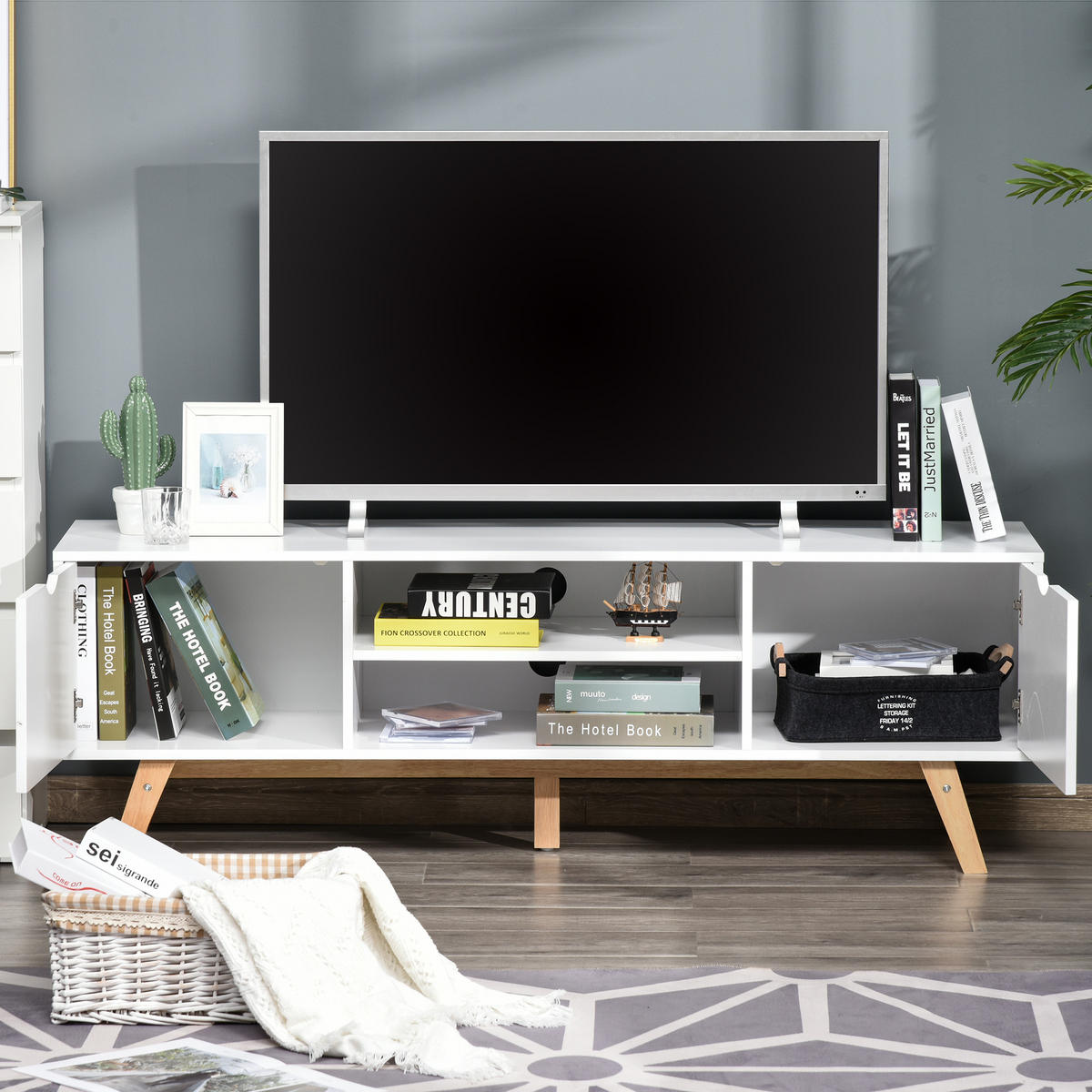TV-MÖBEL Weiß 1 Stück - Weiß, Holzwerkstoff (150/50/39cm) - GiPP