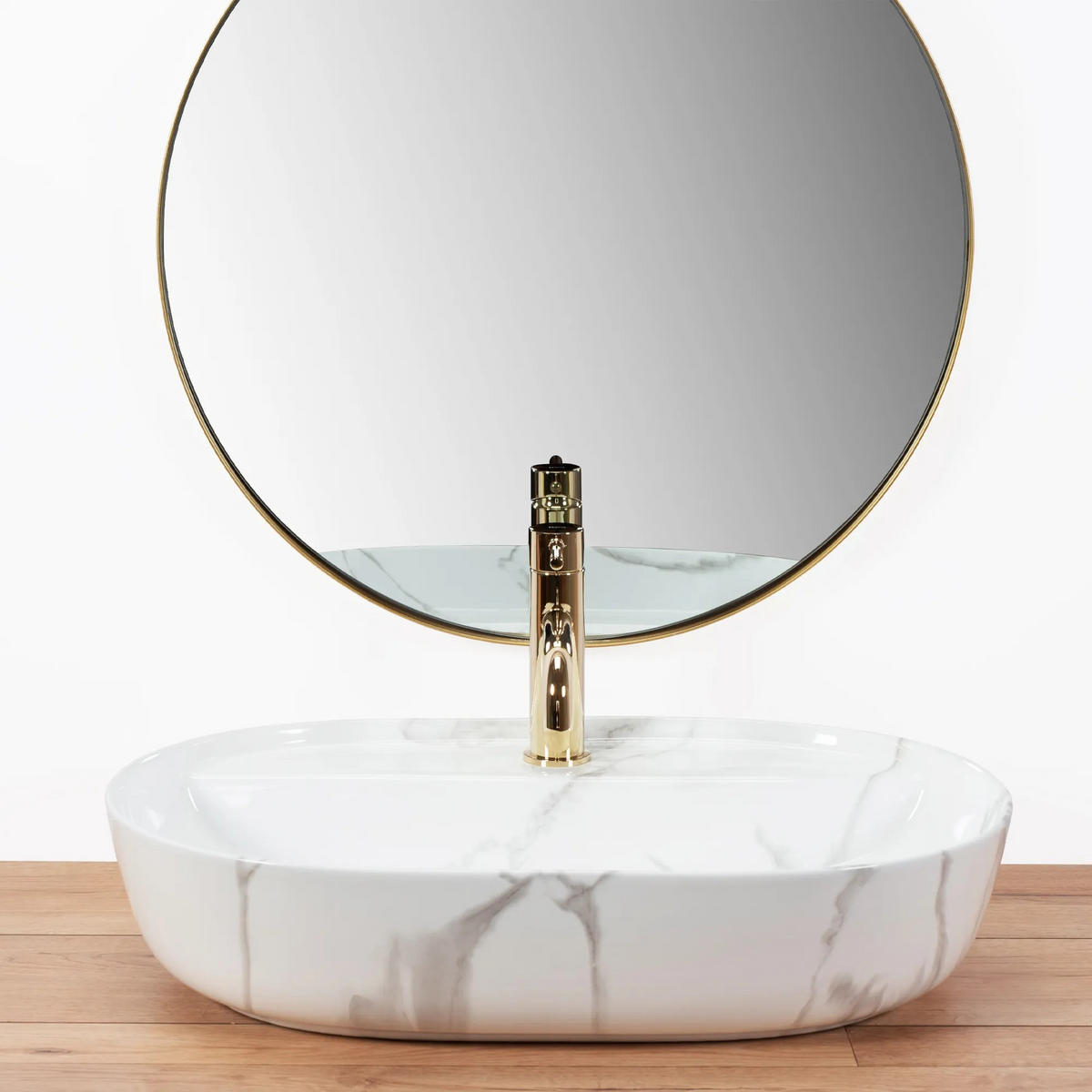 AUFSATZWASCHBECKEN Rea Aura 61 Marmo Shiny - Weiß, Keramik (41/13/60.5cm) - REA