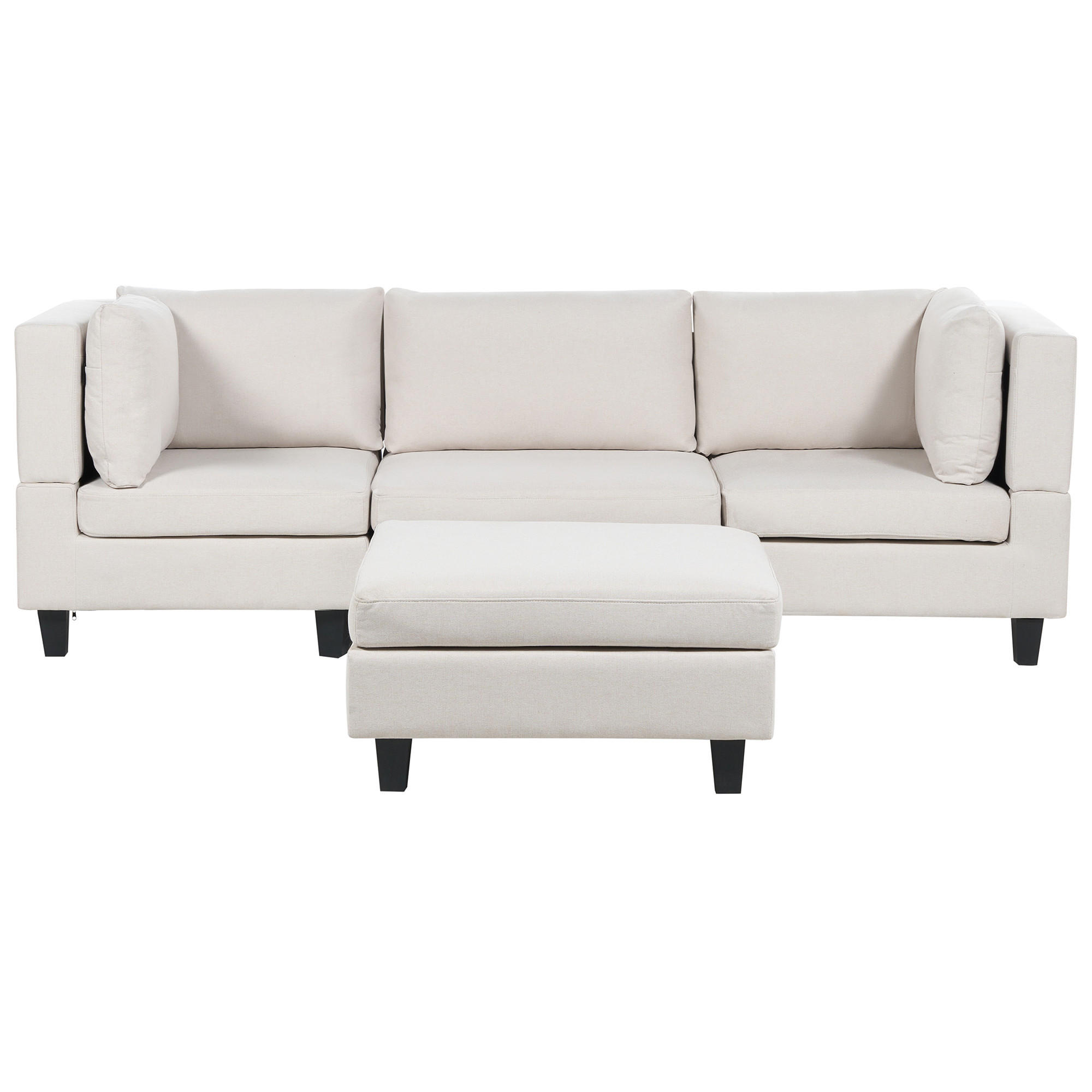 3-SITZER-SOFA Leinenoptik hellbeige mit Ottomane Unstad - Beige/Schwarz, Textil (228/72/76cm) - Beliani