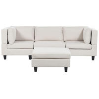 3-SITZER-SOFA Leinenoptik hellbeige mit Ottomane Unstad - Beige/Schwarz, Textil (228/72/76cm) - Beliani
