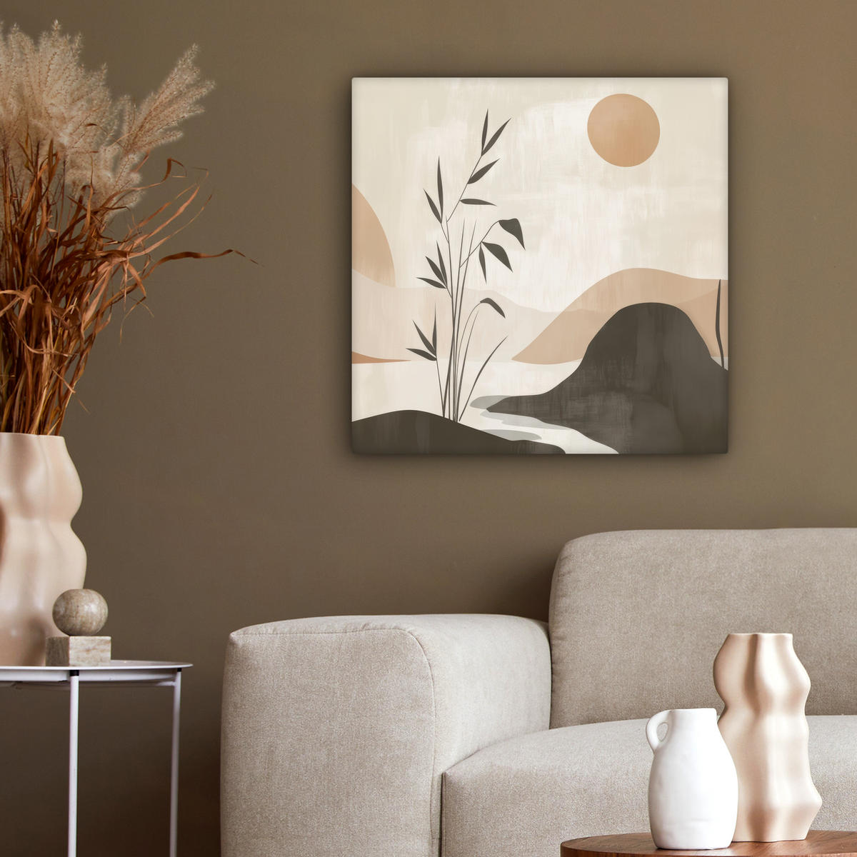 LEINWANDBILD Japandi - Landschaft - Beige 50x50 cm - Cognac, Textil (50/50cm) - MuchoWow