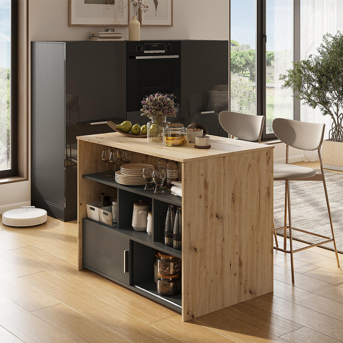 BARTISCH Aventi, Artisan-Eiche/Anthrazit, 105 x 70 cm - Anthrazit/Eiche Artisan, Holzwerkstoff (70/105/85.5cm) - Vicco