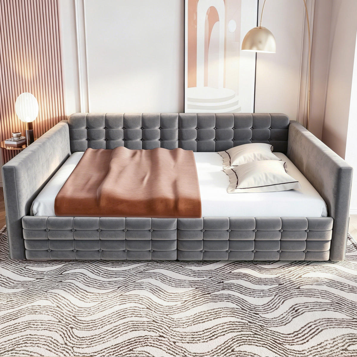 POLSTERBETT 140x190cm Schlafsofa Samt Stauraum Schubladen Grau - Grau, Textil (140/190cm) - FLIEKS