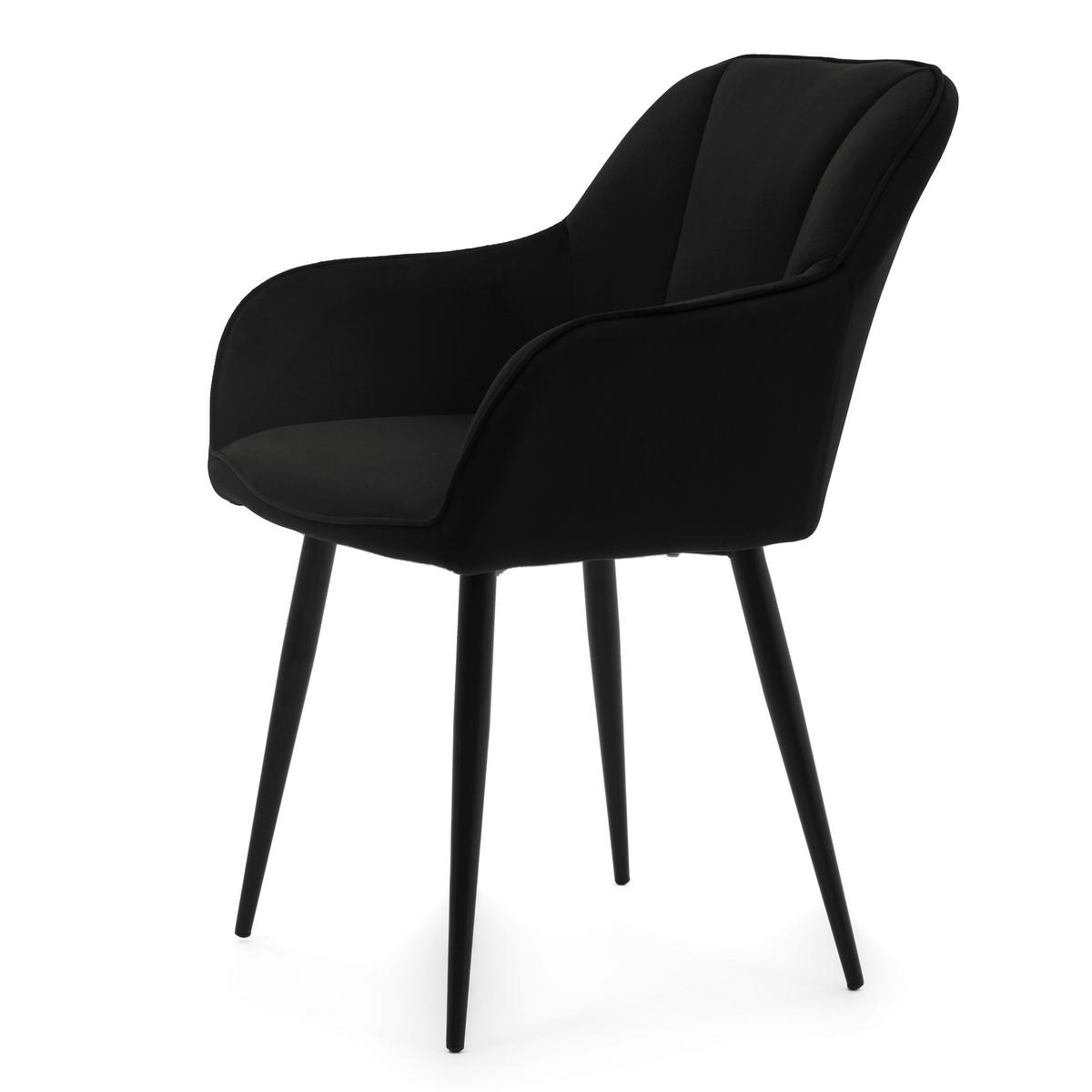 STUHL LAGO gespolsterter mit Steppung - schwarz - Samt Velours - Schwarz, Textil/Metall (58/85/60cm) - NEW HOME