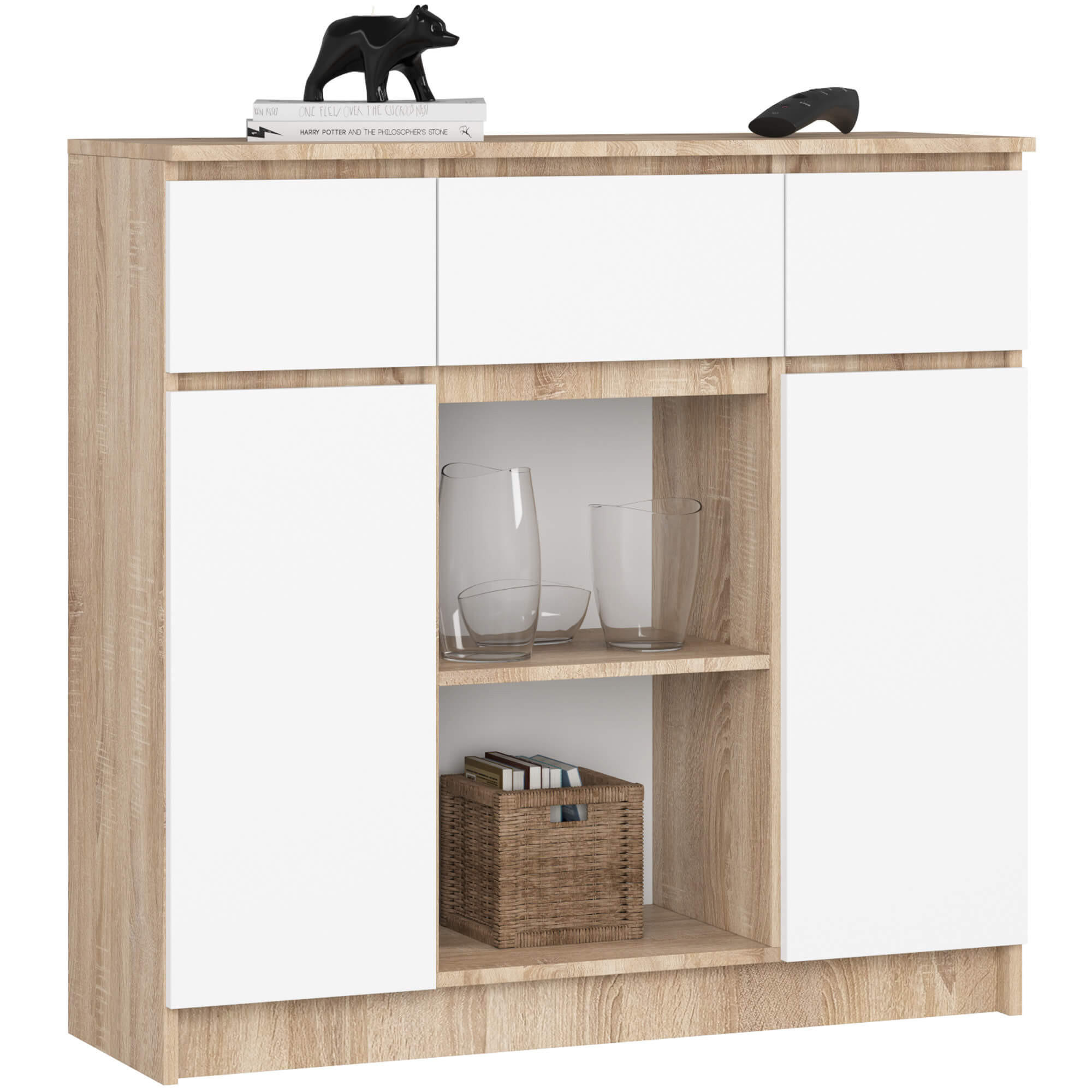 Akord Kommode Sonoma Eiche, Weiß 101x98x35 cm
