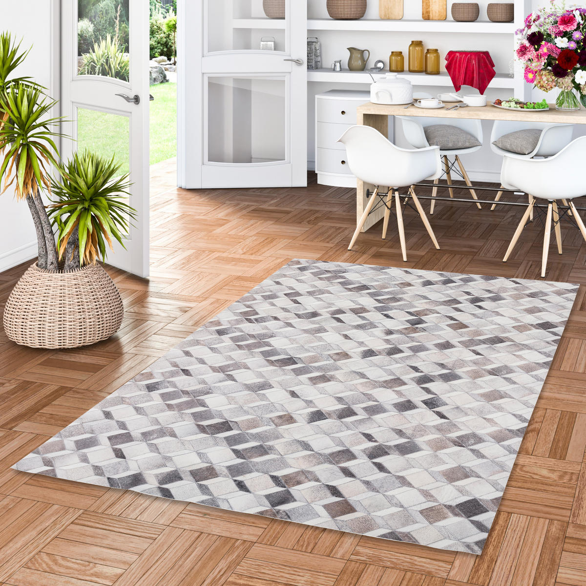 KUNSTFASER PATCHWORK TIERFELL 3D OPTIK - Beige/Grau, Textil (80/150cm) - Pergamon
