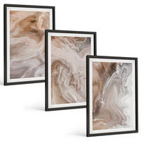 BILDER SET 3er Set - 40x60 cm Schwarzer Rahmen - Abstrakter Marmorstein - Schwarz, Kunststoff (40/60cm) - TULUP