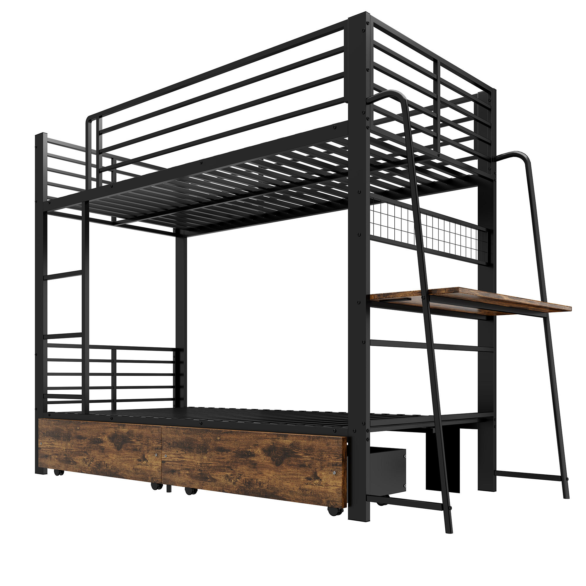 ETAGENBETT 90/200 cm DE-33081 mit Schreibtisch und LED Schwarz - Schwarz, Metall (90/200cm) - ComfortXL
