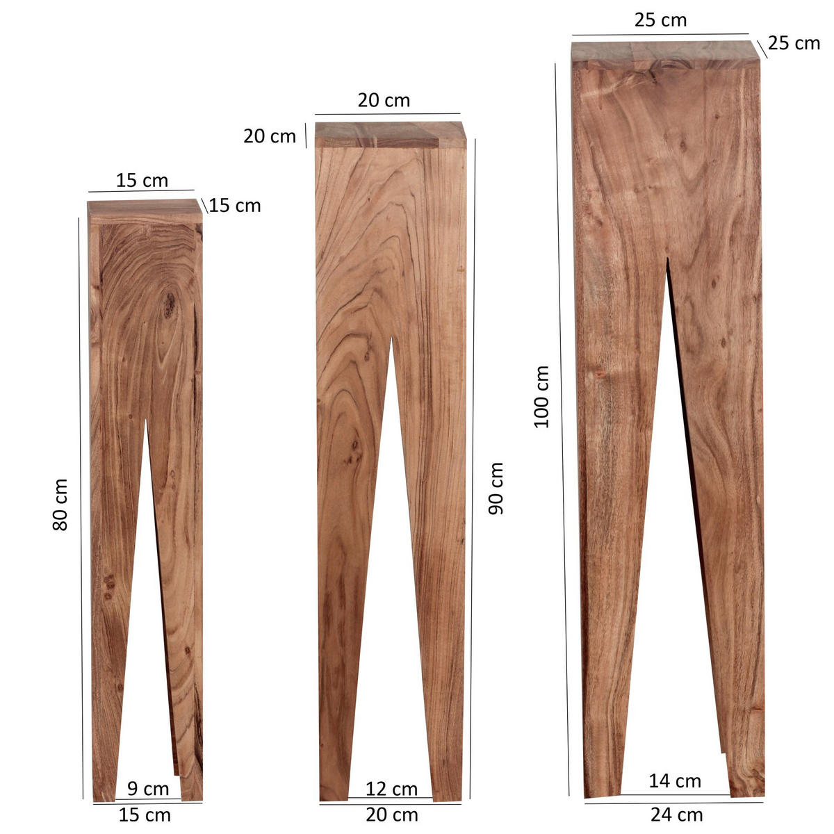 BEISTELLTISCH 3er Set Massivholz Handgefertigt Giraffenbeine, Beige 25x25x100 cm - Beige, Holz (25/25/100cm) - KADIMA DESIGN