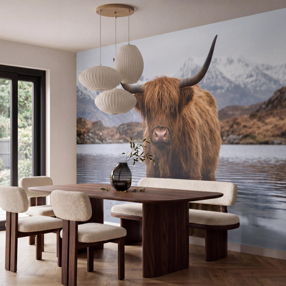 TAPETE - Schottischer Hochländer - Braun - Wasser - 350x240 cm - Braun, Papier (350/240cm) - OnlyWow