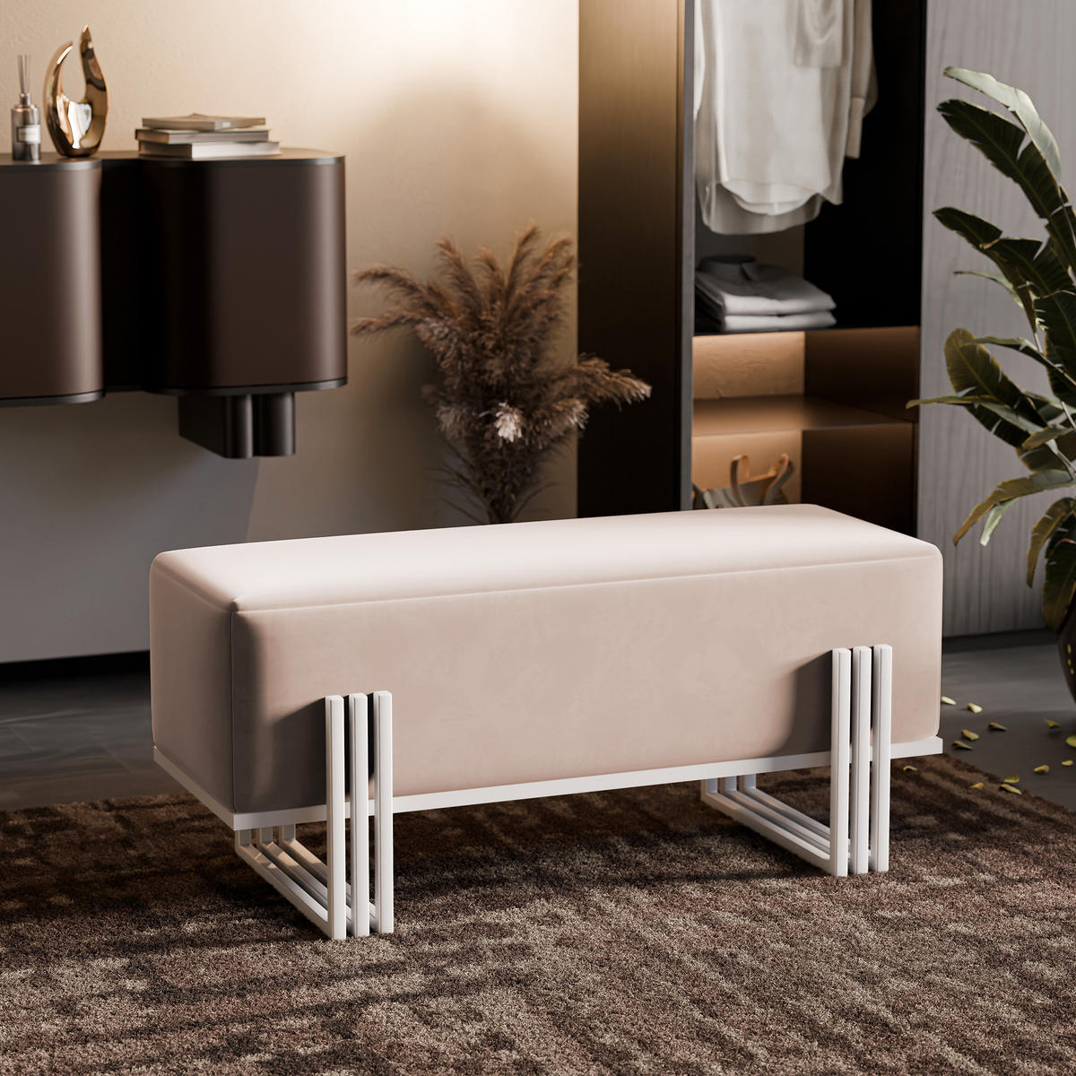POLSTERBANK TEO 80 cm Weiß / Beige ,Metallgestell - Beige, Metall (80/47/35cm) - Idohome