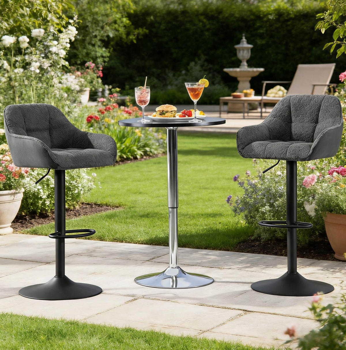 BARHOCKER 2er-Set höhenverstellbar 63-84 cm Chenille Dark Gray - Dunkelgrau, Metall (52/109/50cm) - Meubliv