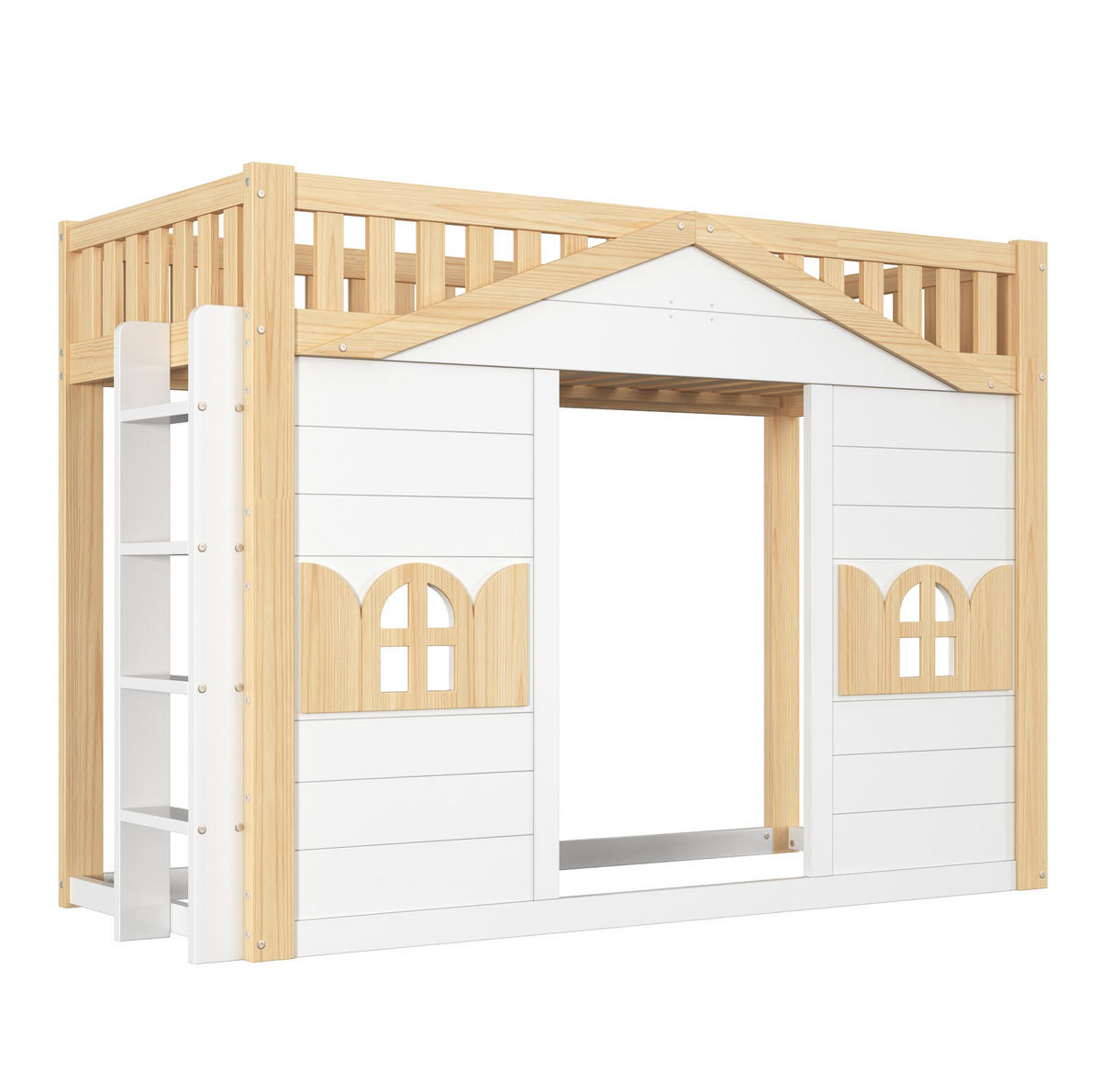 ETAGENBETT 90x200 cm in Weiß mit Fenster und beidseitig montierbarer Leiter - Weiß, Holz (90/200cm) - IVMEU