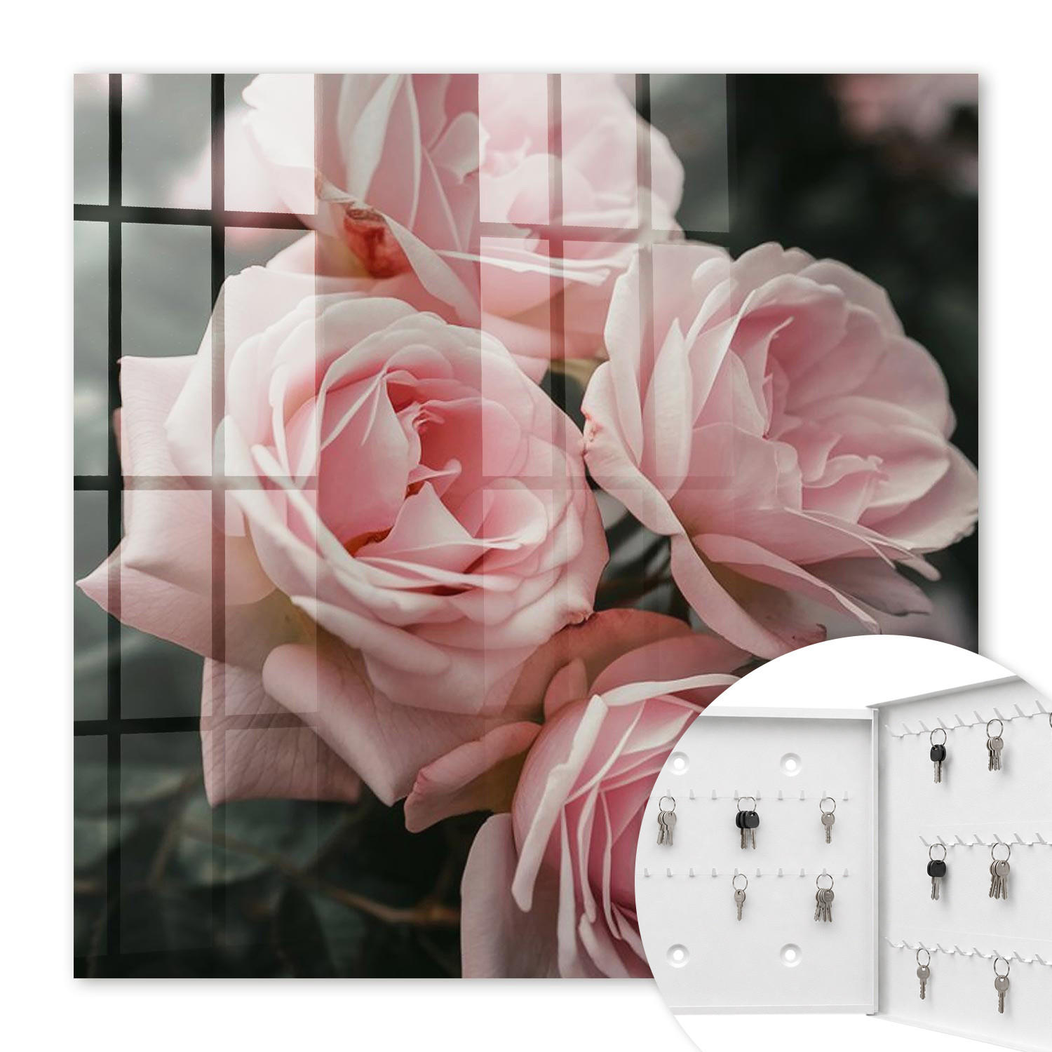 SCHLÜSSELBOX Weiß 30x30 cm – Türöffnung nach rechts - Rosa Rosen - Pink, Metall (30/30/5cm) - TULUP