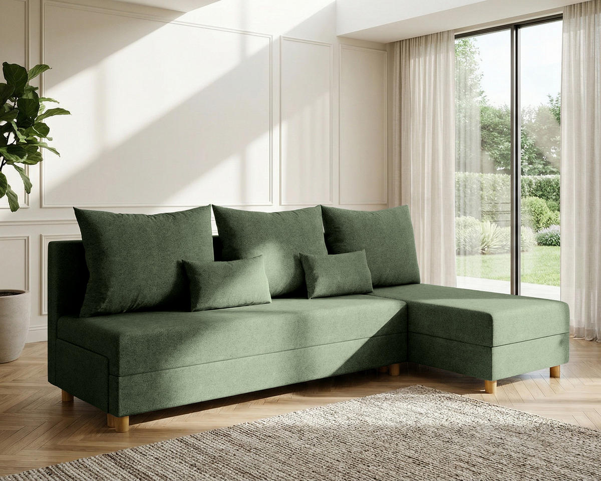 ECKSOFA Lellice L-Form - links oder rechts montierbar, grün - Grün, Holz (214/122cm) - Homesy