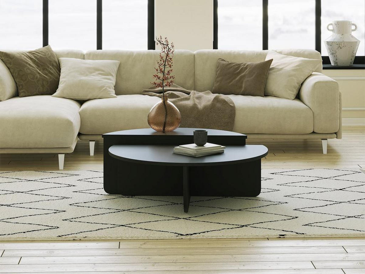 COUCHTISCH 2-teilig - Schwarz - ALOEVA - Schwarz, Holz (90/60/30cm) - Vente-Unique