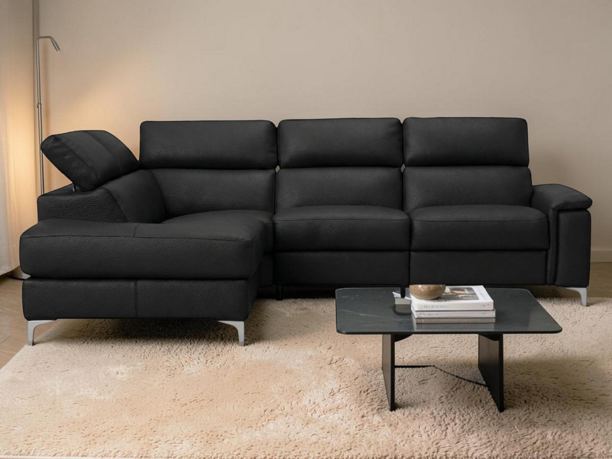 ECKSOFA Avenger Echtleder Schwarz - Schwarz, Leder/Metall (224/81/271cm)
