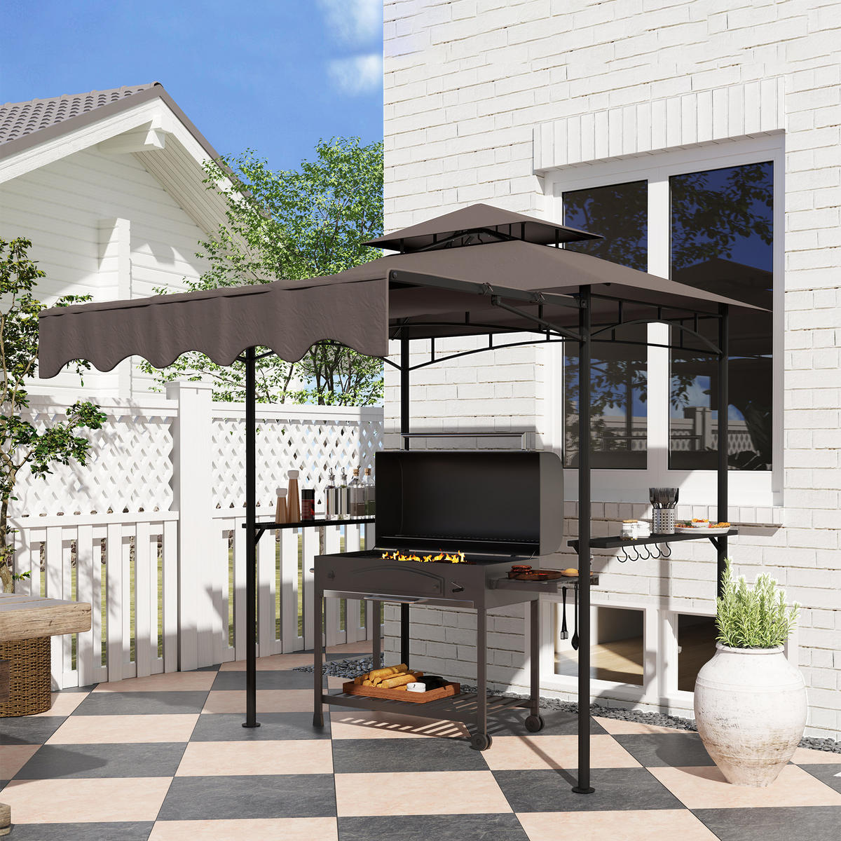 GRILLPAVILLON 242x 149x 248 cm - Beige, Metall (149/248/242cm) - Outsunny