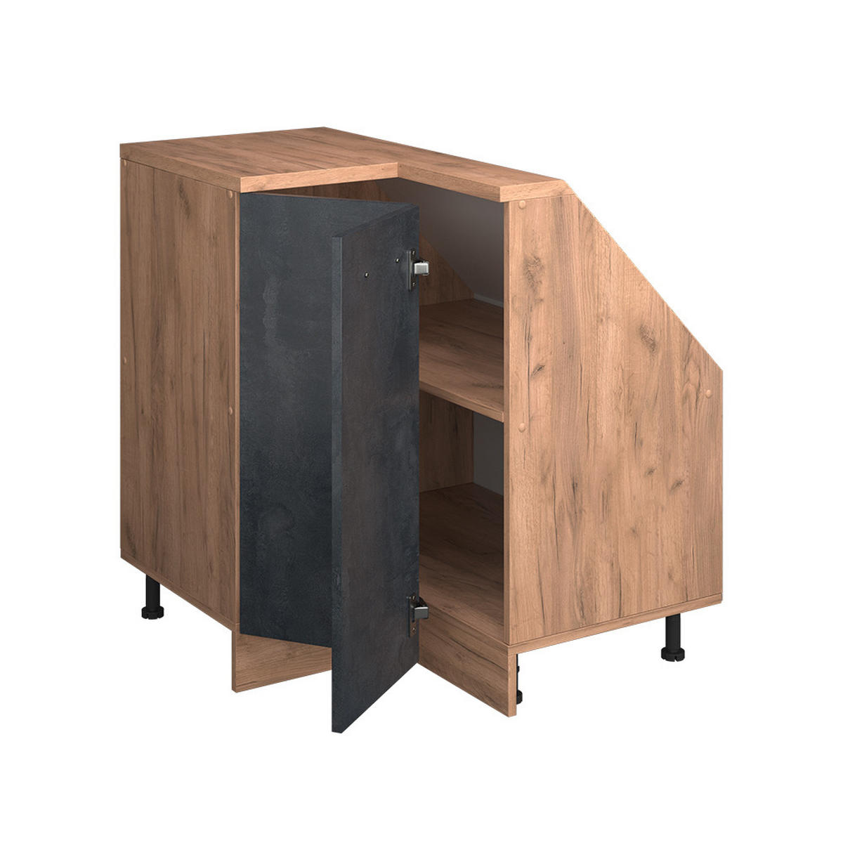 DACHSCHRÄGENSCHRANK ECKSCHRANK Rion Schwarz Beton/Goldkraft Eiche 75.6 x 81.6 cm mit 1 Tür - Honigeiche/Schwarz, Holzwerkstoff (75.6/81.6/75.6cm) - Vicco