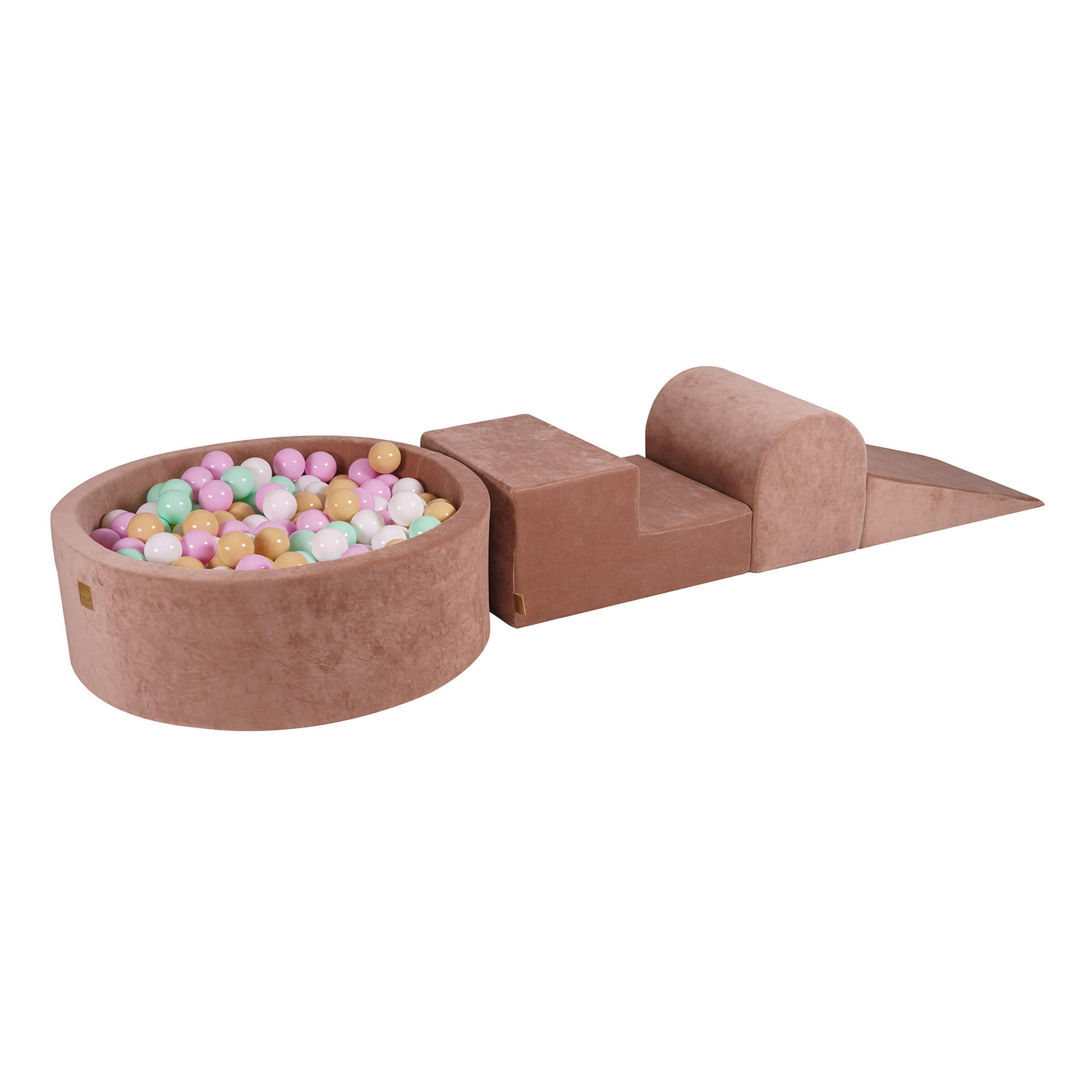 BÄLLEBAD mit Schaumstoff Bausteinen für Kinder, Samt, Beige - Hellrosa/Beige, Textil (230/45/30cm) - MeowBaby