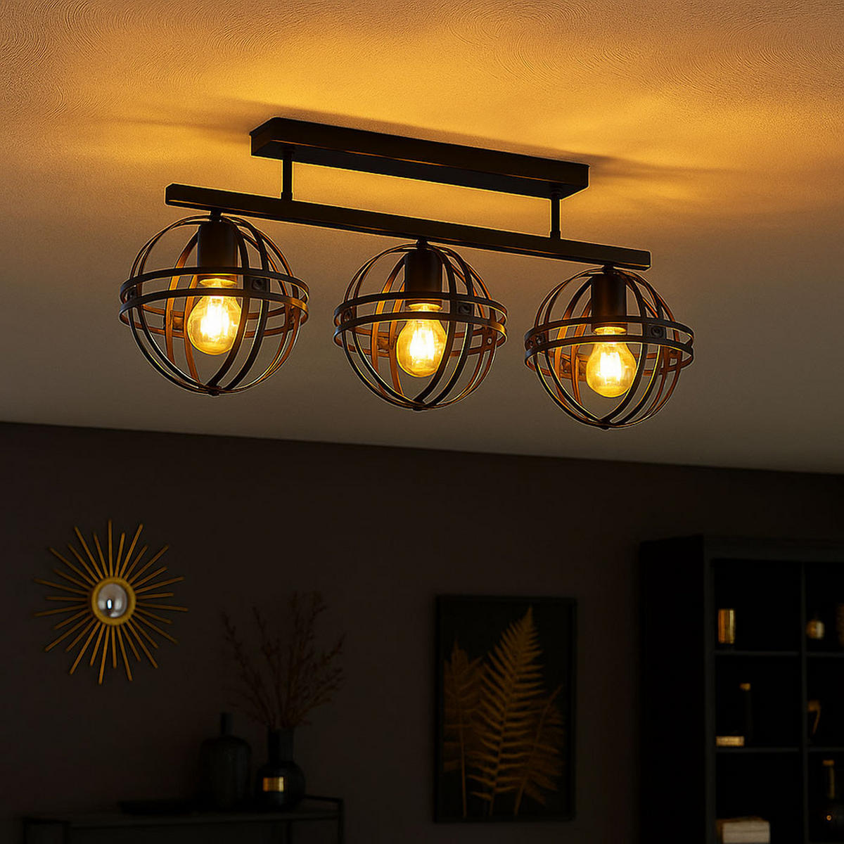 LED DECKENLEUCHTE schwarz Kugel-Form - Schwarz, Metall (70/20/32cm) - Globo Lighting