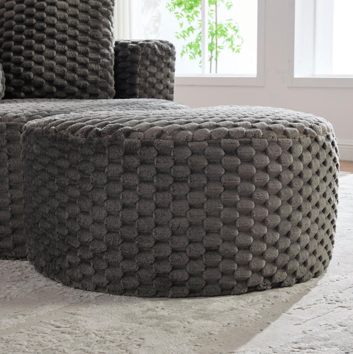 SESSEL 130/115/103 cm mit Hocker, 360°-Fassdesign, Stoffbezug und ohne Montage, Dunkelgrau - Dunkelgrau, Textil (116/65/129cm) - Redom