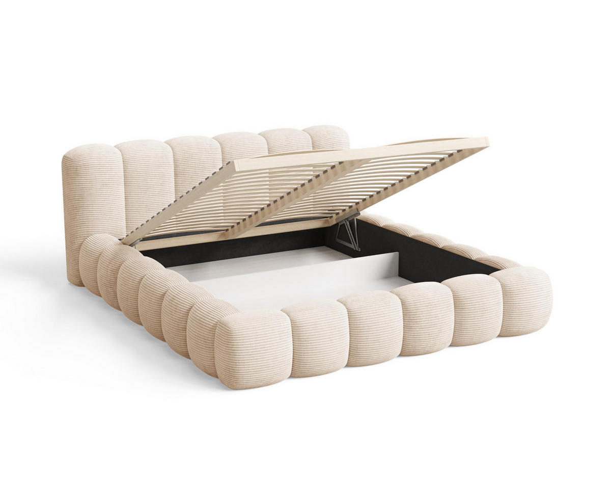 POLSTERBETT 140x200 mit Bettkasten, Lattenrost und Kopfteil, Poso Cord-Stoffbezug Rosa - Rosa, Holz (140/200cm) - Chilly