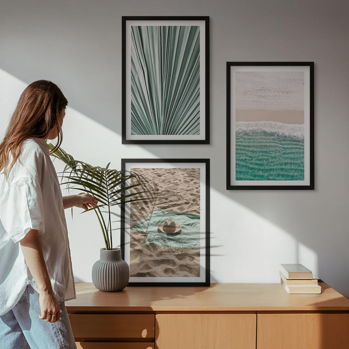 BILDER SET 3er Set - 40x60 cm Schwarzer Rahmen - Urlaubsblick Strand Meer - Schwarz, Kunststoff (40/60cm) - TULUP