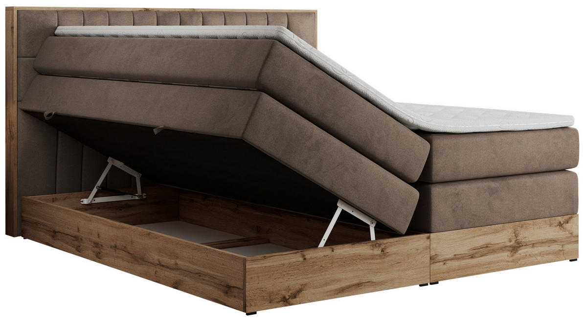 BOXSPRINGBETT AMORE KING 160/200 Braun Velvet - H3 - Braun, Holz/Textil (160/200cm) - MKS