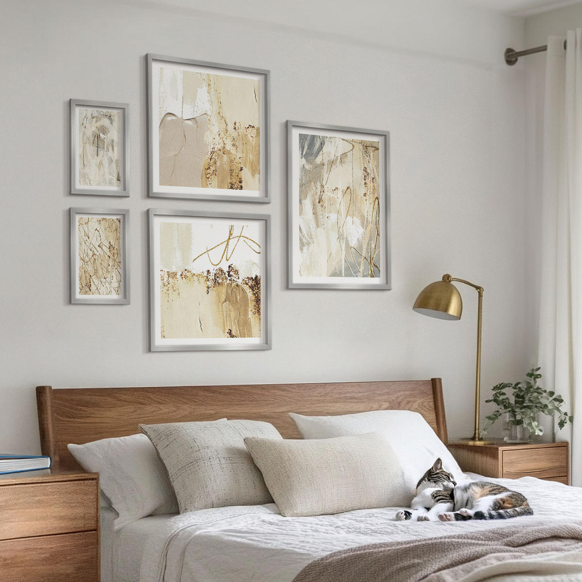 WANDBILDER 5er Set - 50x50 cm & 20x30 cm & 40x60 cm Silberner Rahmen - Haus am Wasser, Toastsegelboot - Silberfarben, Kunststoff (40/60cm) - ArtPrintCave