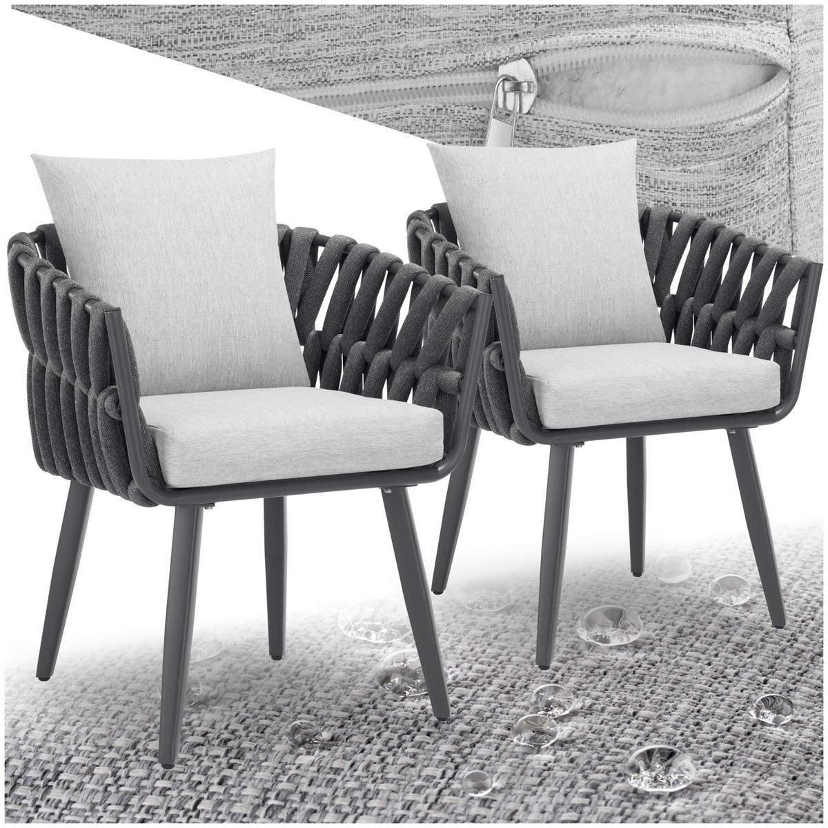 STUHL Lugano 2ER SET, höhenverstellbare Kunststofffüße, 61 x 60 x 73 cm, anthrazit - Dunkelgrau/Anthrazit, Metall (62.5/75/65.5cm) - tectake