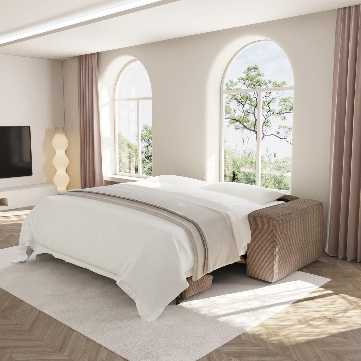 SCHLAFSOFA EXPRESS Dunlopillo Kordstoff taupe 160 cm - Taupe, Textil (234/90/100cm) - Sia Home